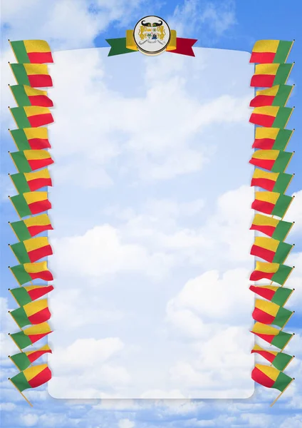 Cadre et frontière avec drapeau et armoiries Bénin. Illustration 3d — Photo