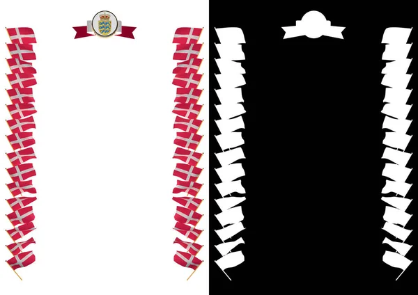 Cornice e bordo con bandiera e stemma Danimarca. Illustrazione 3d — Foto Stock