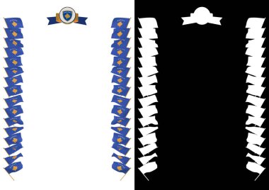 Çerçeve ve bayrak ve askeri üniformaları Kosova ile sınır. 3D çizim