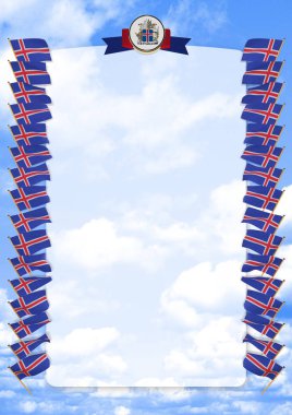 Çerçeve ve bayrak ve silah kat İzlanda ile sınır. 3D çizim