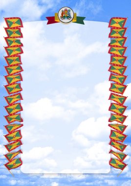 Çerçeve ve bayrak ve silah kat Grenada ile sınır. 3D çizim
