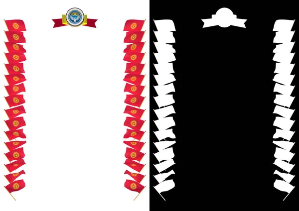 フレームは、旗、紋章付き外衣キルギスとの国境。3 d イラストレーション — ストック写真