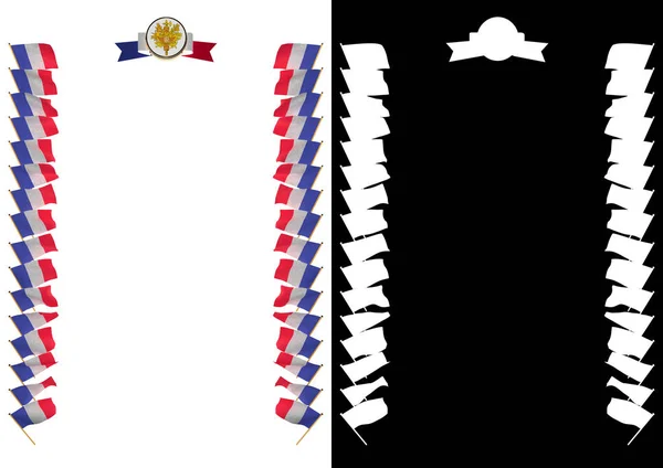 Cornice e bordo con bandiera e stemma Francia. Illustrazione 3d — Foto Stock