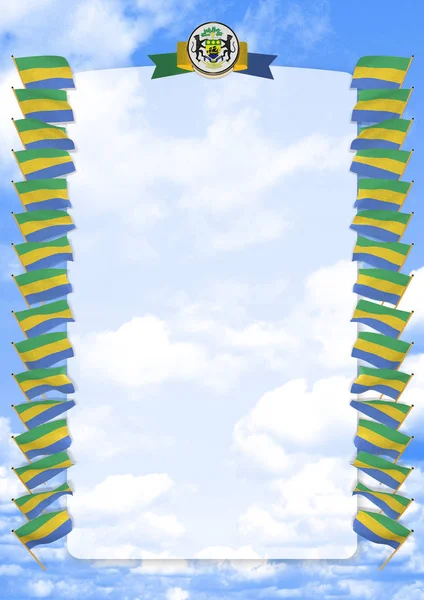 Frame en de grens met vlag en wapen van Gabon. 3D illustratie — Stockfoto