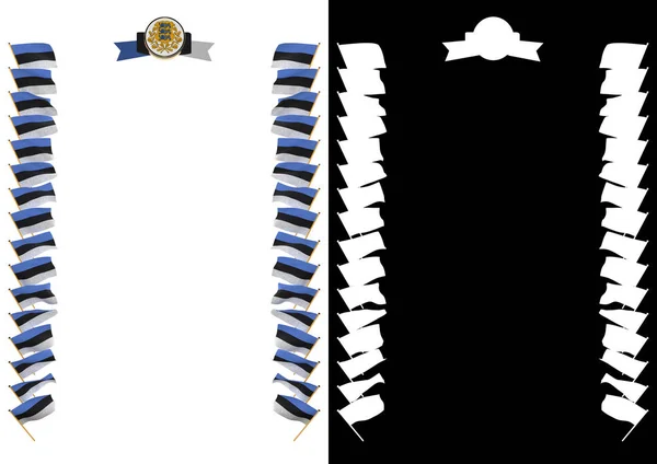 Πλαίσιο και στα σύνορα με την Εσθονία σημαία και εθνόσημο. 3D απεικόνιση — Φωτογραφία Αρχείου