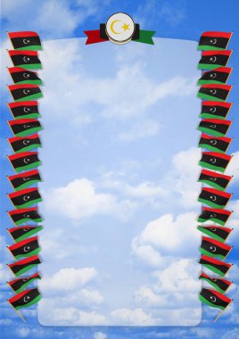 Çerçeve ve bayrak ve silah kat Libya ile sınır. 3D çizim