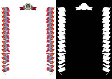 Çerçeve ve bayrak ve silah kat Moğolistan sınırında. 3D çizim