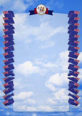 Çerçeve ve bayrak ve silah kat Yeni Zelanda ile sınır. 3D çizim