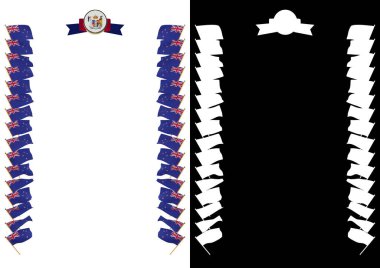 Çerçeve ve bayrak ve silah kat Yeni Zelanda ile sınır. 3D çizim