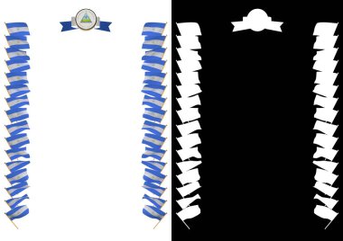 Çerçeve ve bayrak ve silah kat Nikaragua ile sınır. 3D çizim