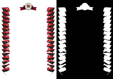 Çerçeve ve Papua Yeni Gine bayrağı ve askeri üniformaları ile sınır. 3D çizim