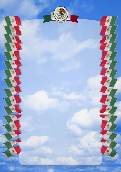 フレームは、旗、紋章付き外衣のメキシコとの国境。3 d イラストレーション — ストック写真