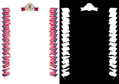 Çerçeve ve bayrak ve silah kat Puerto Rico ile sınır. 3D çizim