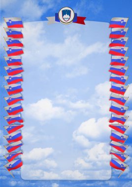 Çerçeve ve bayrak ve silah kat Slovenya ile sınır. 3D çizim