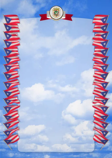 Frame en de grens met vlag en wapen van Puerto Rico. 3D illustratie — Stockfoto