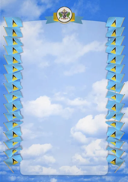 Çerçeve ve bayrak ve silah kat Saint Lucia ile sınır. 3D çizim
