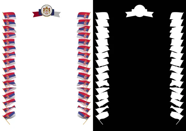 Cornice e bordo con bandiera e stemma Serbia. Illustrazione 3d — Foto Stock