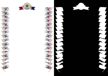 Çerçeve ve bayrak ve silah kat Güney Kore ile sınır. 3D çizim