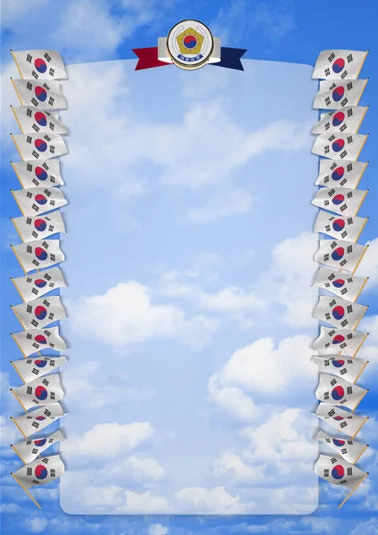 Çerçeve ve bayrak ve silah kat Güney Kore ile sınır. 3D çizim