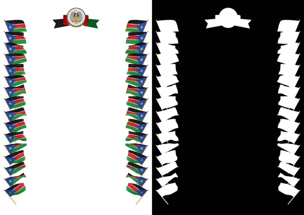 Cornice e bordo con bandiera e stemma Sud Sudan. Illustrazione 3d — Foto Stock