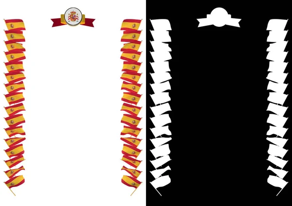 Cornice e bordo con bandiera e stemma Spagna. Illustrazione 3d — Foto Stock