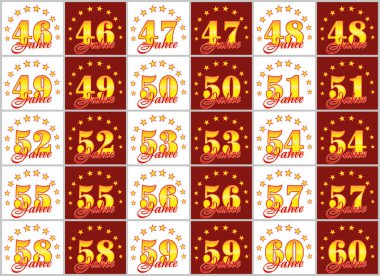 Altın dizi 46 60'a numaralar ve kelime yılın yıldız bir daire ile dekore edilmiştir. Vektör çizim. --Dan Alman - yıl tercüme 