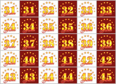 Altın kümesi 31 45'e numaralar ve kelime yılın yıldız bir daire ile dekore edilmiştir. Vektör çizim. --Dan Alman - yıl tercüme 