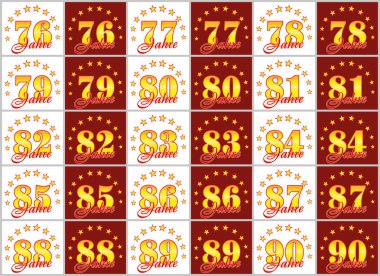 Altın dizi 76 90 için numaralar ve kelime yılın yıldız bir daire ile dekore edilmiştir. Vektör çizim. --Dan Alman - yıl tercüme 