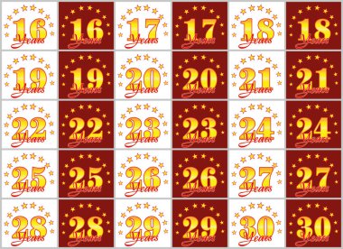 Altın dizi 16'dan 30'a numaralar ve kelime yılın yıldız bir daire ile dekore edilmiştir. Vektör çizim