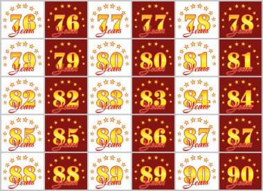 Altın dizi 76 90 için numaralar ve kelime yılın yıldız bir daire ile dekore edilmiştir. Vektör çizim