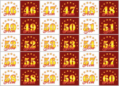 Altın dizi 46 60'a numaralar ve kelime yılın yıldız bir daire ile dekore edilmiştir. Vektör çizim. Rusça - yıl çevrilmiş 