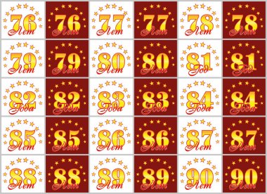 Altın dizi 76 90 için numaralar ve kelime yılın yıldız bir daire ile dekore edilmiştir. Vektör çizim. Rusça - yıl çevrilmiş 