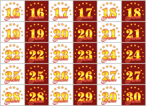 Altın dizi 16'dan 30'a numaralar ve kelime yılın yıldız bir daire ile dekore edilmiştir. Vektör çizim. --Dan Alman - yıl tercüme 