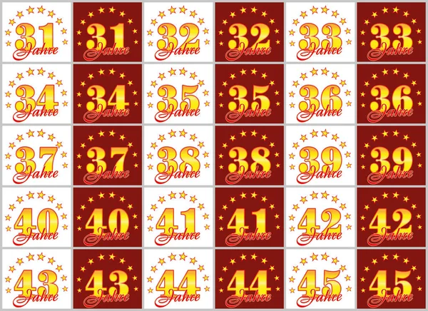 Altın kümesi 31 45'e numaralar ve kelime yılın yıldız bir daire ile dekore edilmiştir. Vektör çizim. --Dan Alman - yıl tercüme 