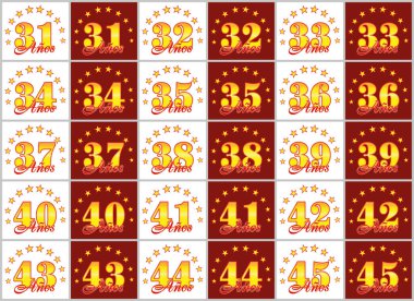 Altın kümesi 31 45'e numaralar ve kelime yılın yıldız bir daire ile dekore edilmiştir. Vektör çizim. Tercüme İspanyolca - yıl 