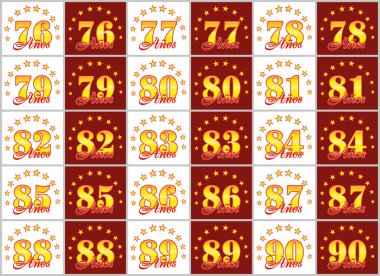 Altın dizi 76 90 için numaralar ve kelime yılın yıldız bir daire ile dekore edilmiştir. Vektör çizim. Tercüme İspanyolca - yıl 