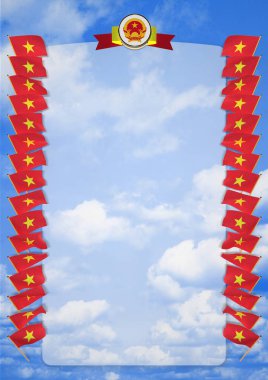 Çerçeve ve bayrak ve silah kat Vietnam ile sınır. 3D çizim