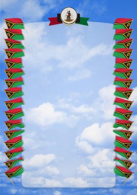 Çerçeve ve bayrak ve silah kat Vanuatu ile sınır. 3D çizim