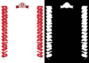 Çerçeve ve bayrak ve silah kat İsviçre sınırında. 3D çizim