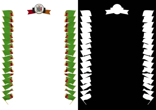 Rahmen und Rand mit Flagge und Wappen Sambias. 3D-Illustration — Stockfoto