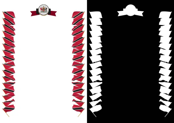 Telaio e bordo con bandiera e stemma Trinidad e Tobago. Illustrazione 3d — Foto Stock
