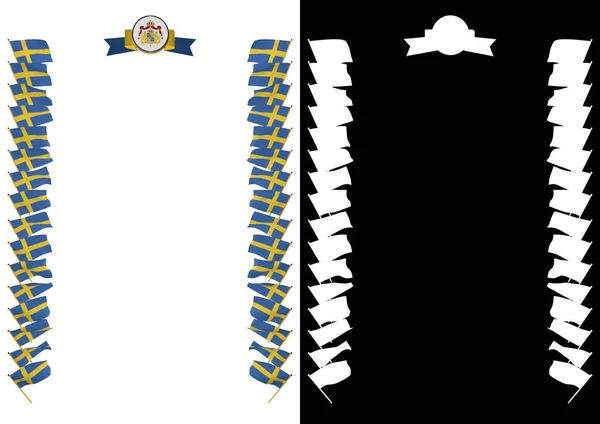 Cornice e bordo con bandiera e stemma Svezia. Illustrazione 3d — Foto Stock