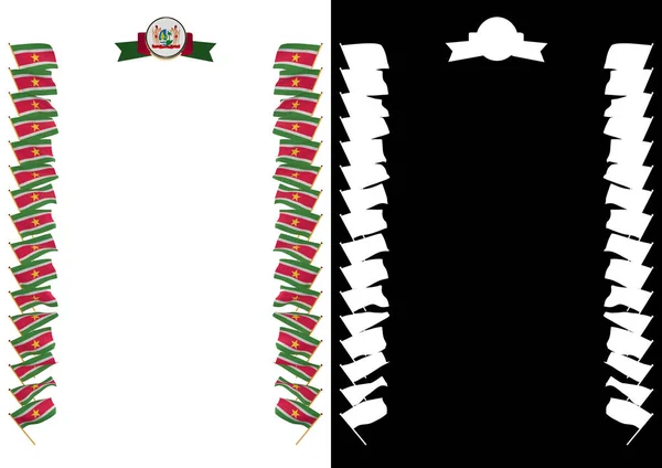 Каркас и граница с флагом и гербом Суринама. 3d иллюстрация — стоковое фото