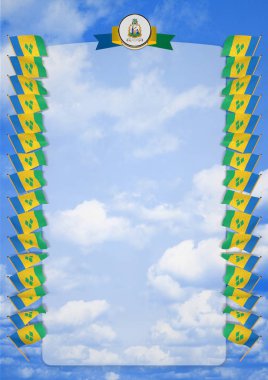Çerçeve ve bayrak ve silah kat Saint Vincent ve Grenadinler ile sınır. 3D çizim