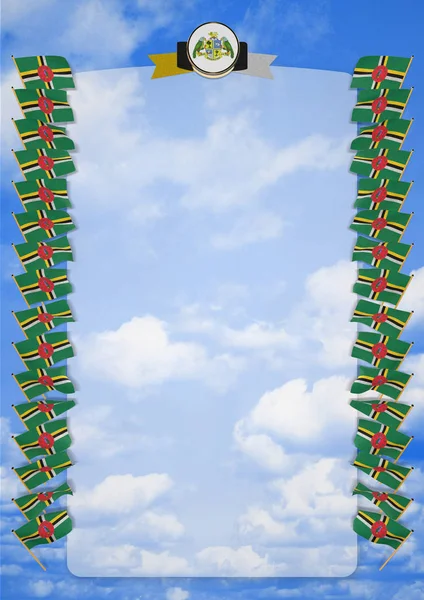 Каркасно-кордон з прапор і Герб Домініки. 3D ілюстрація — стокове фото