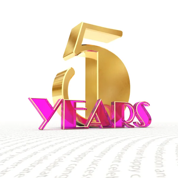 Oro número cinco (número 5) y la palabra "años" en el contexto de la perspectiva de texto de saludo. Ilustración 3D —  Fotos de Stock