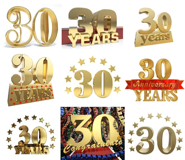 Ensemble de trente ans (30 ans) de célébration design. Éléments de modèle de nombre d'or anniversaire pour votre fête d'anniversaire. Illustration 3D — Photo