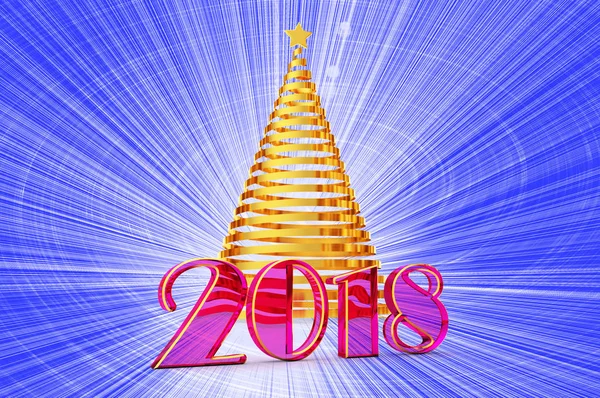 2018 roku choinki z błyszczące złote wstążki z złotą gwiazdę, elementy szablonu dla karty upominkowej, kalendarz, certyfikat, pocztówka, 3d ilustracja — Zdjęcie stockowe