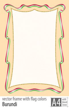 Çerçeve ve şerit kenarlığını Burundi bayrağı ile koruyucu kılavuz renkleri ile. Vektör, ile üç mm bleed.