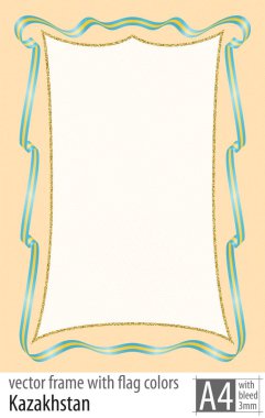 Çerçeve ve şerit kenarlığını Kazakistan bayrağı ile koruyucu kılavuz renkleri ile. Vektör, ile üç mm bleed.